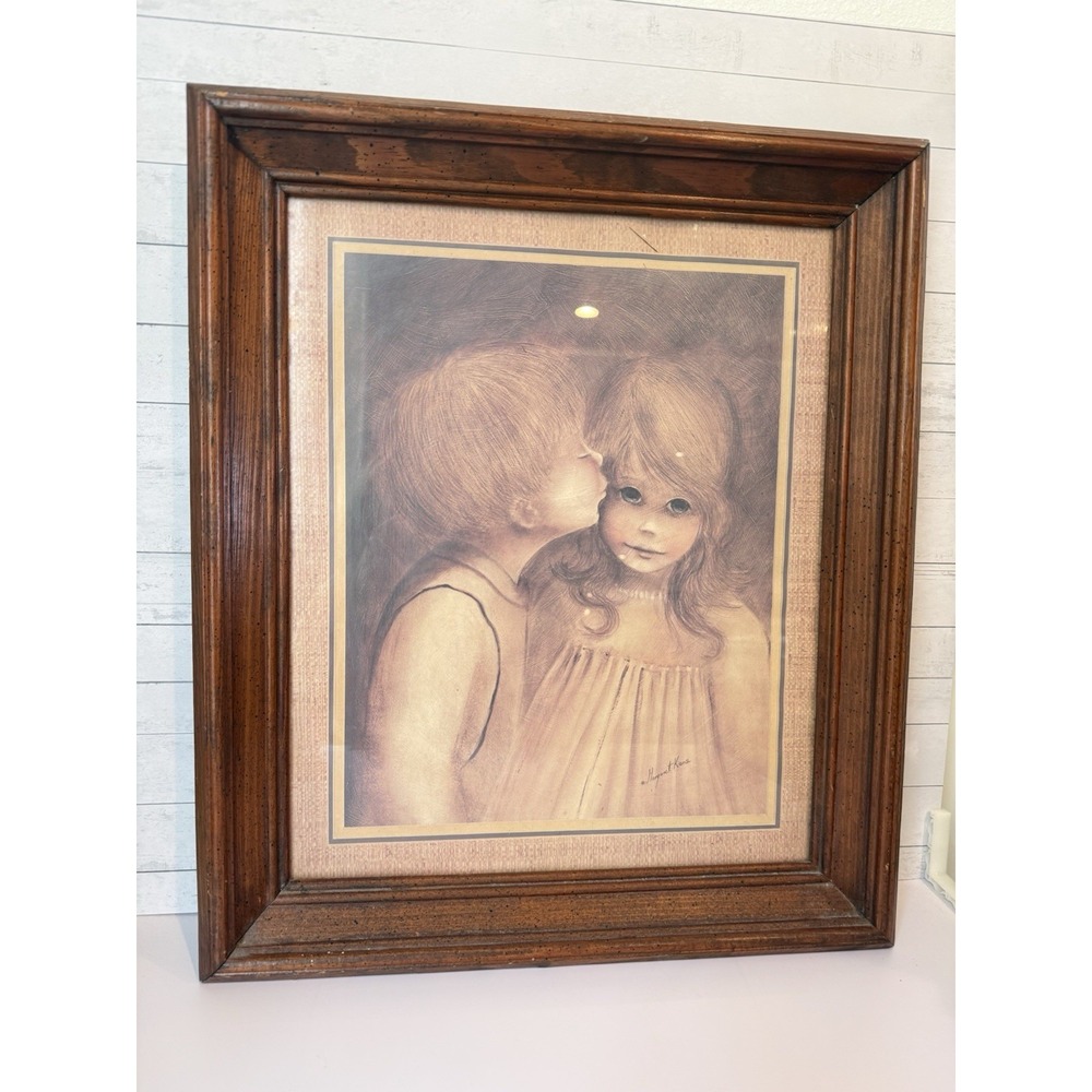Vintage Margaret Kane Big Eye Children Framed Print Boy Girl 20" x 17"
